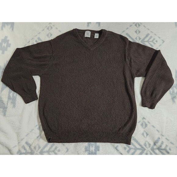 V-neck Men’s Pullover Sweater Brown Medium 100% Cotton Latitude Northern Isles - Picture 1 of 5